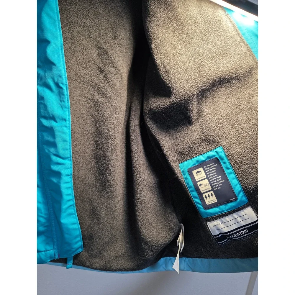 Lands End Kids Girls Teal Pink Colorblock‎ Hooded Winter Ski Jacket Size M 10-12